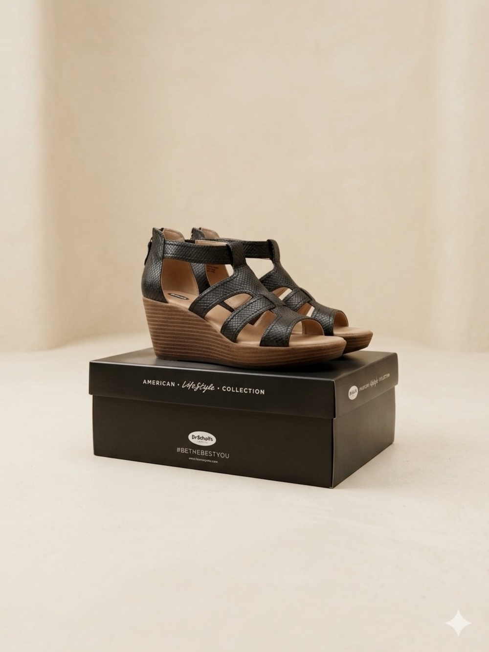 Dr. Scholl's Black Strappy Leather Wedge Sandals